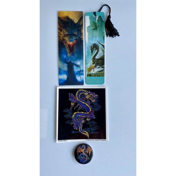 Dragon Mixed Lot - 15 Stickers Postcards Bookmarks Pin Fantasy Art - Picture 5 of 10